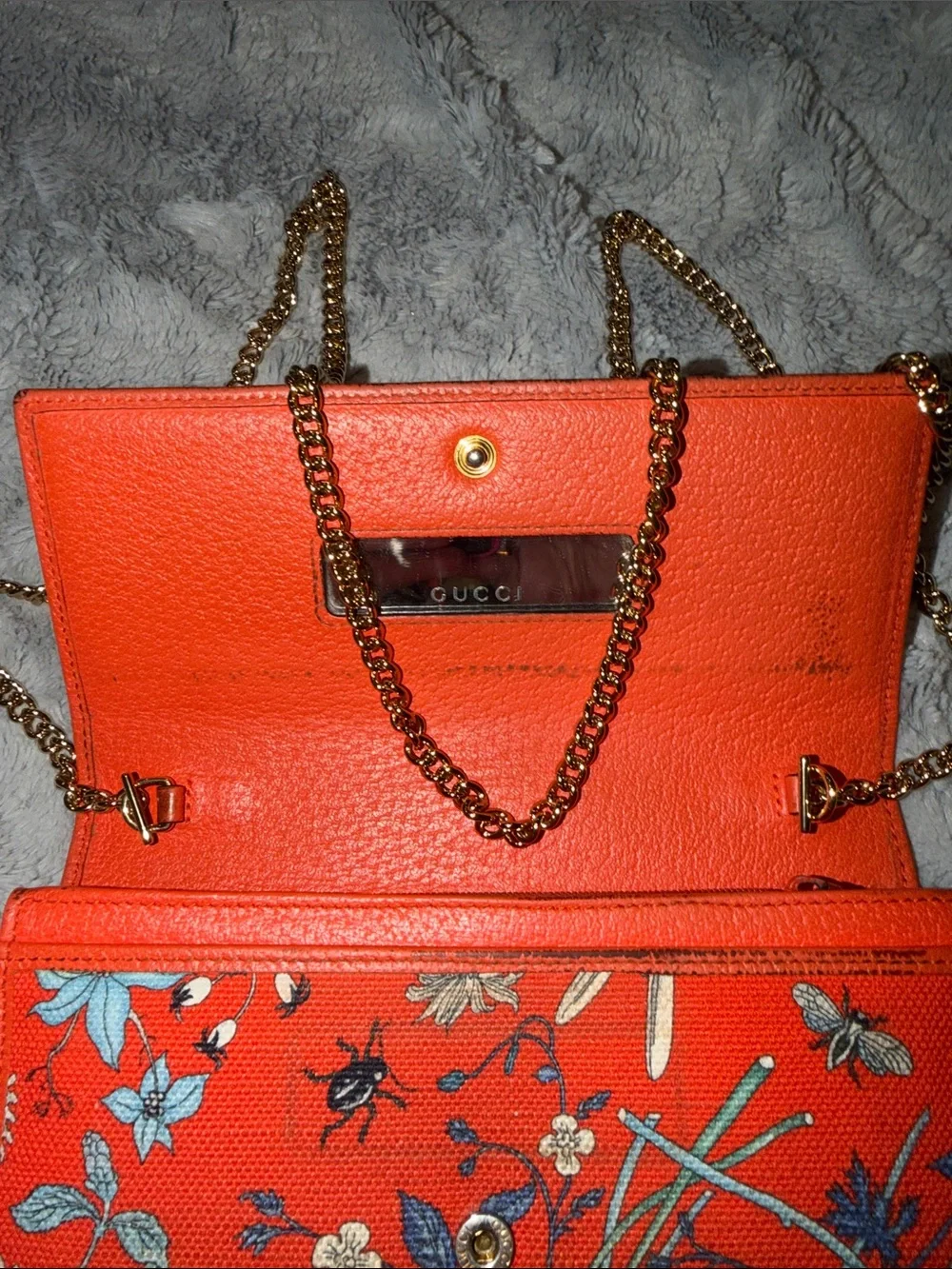 Gucci Orange Floral Continental Wallet with GG Emblem with inlay mirror - Picture 14 of 15